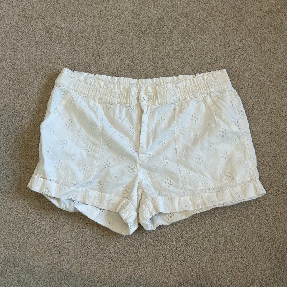 Aerie Cotton Embroidered Eyelet Pull On Shorts White Mid Rise Loungewear Size S